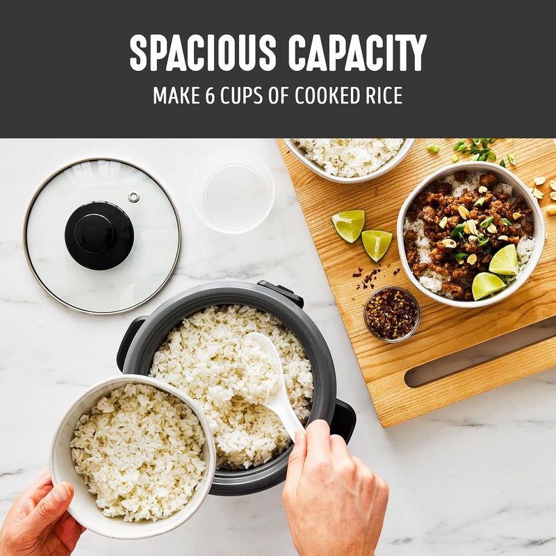 GreenLife Rice Cooker with Removable PFAS-Free Nonstick Pot, 3-Cups Uncooked/6-Cups Cooked, One-Switch Design, Auto Keep Warm Function, Soup, Grains, Oatmeal, Wood Handle, Black - Image 5